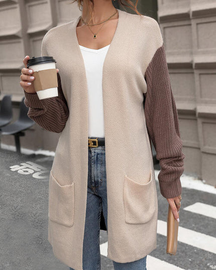 Contrast Open Front Long Sleeve Cardigan