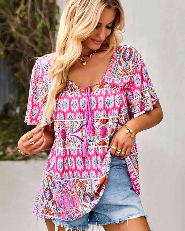 Bohemian Tied Flutter Sleeve Blouse