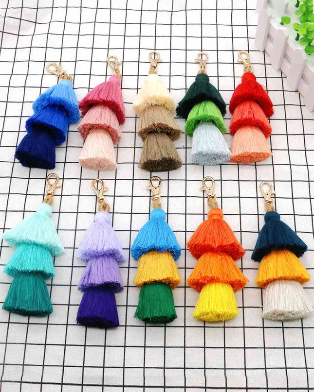 Assorted 4-Pack Multicolored Fringe Keychain