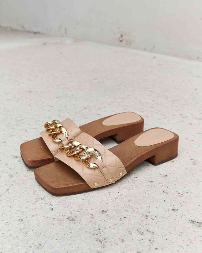 Forever Link Square Toe Chain Detail Clog Sandal in Tan