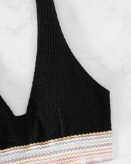 Contrast Textured High Cut Swim Set