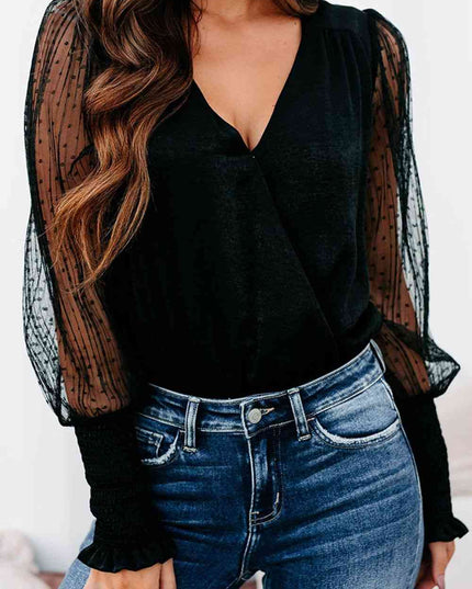 V-Neck Balloon Sleeve Bodysuit