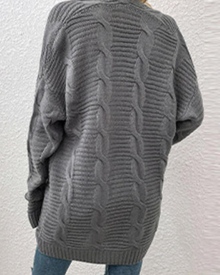 Cable-Knit Open Front Cardigan with Pockets