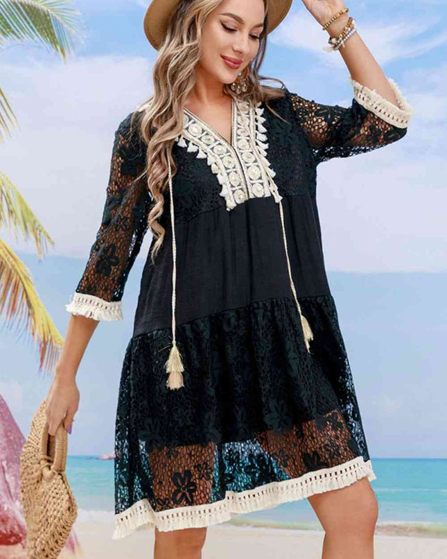 Tassel Spliced Lace Cover Up