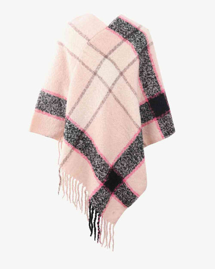 Plaid Fringe Detail Poncho