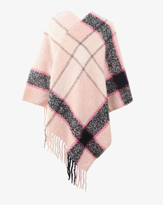 Plaid Fringe Detail Poncho