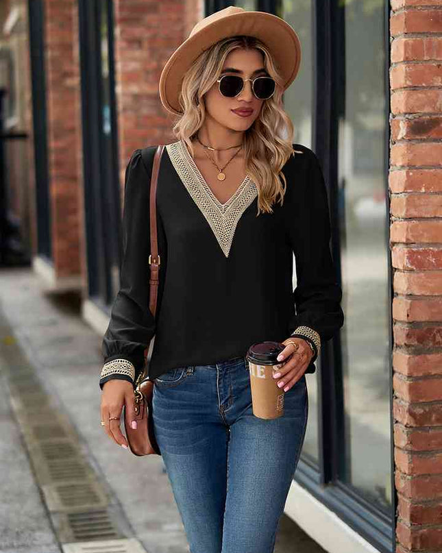 V-Neck Long Sleeve Blouse