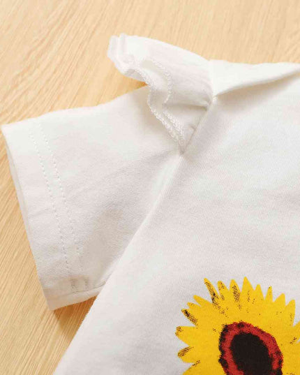 Graphic Bodysuit and Sunflower Overall Skirt Set