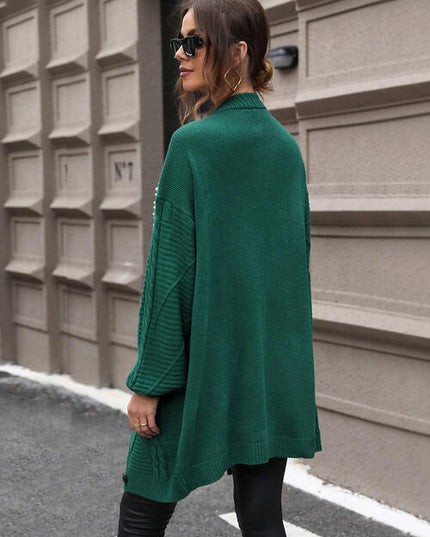 Pearl Detail Cable-Knit Button Up Cardigan