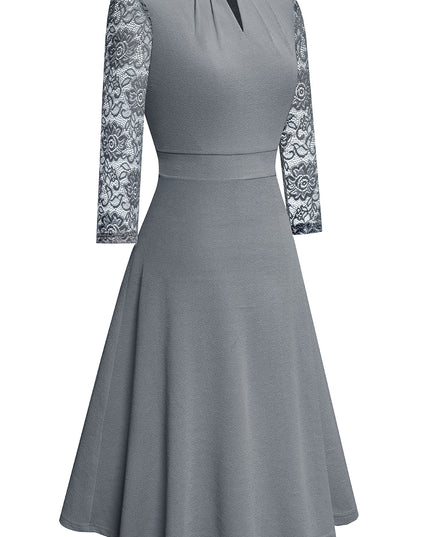 Round Neck Three-Quater Sleeve Cutout Dress