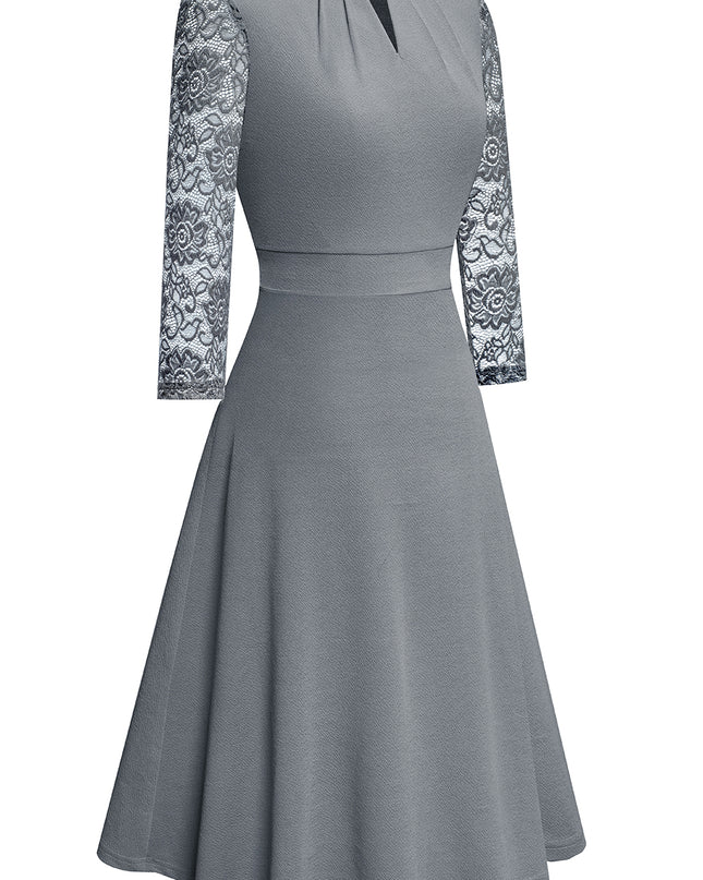 Round Neck Three-Quater Sleeve Cutout Dress