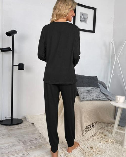 Round Neck Top and Drawstring Pants Lounge Set