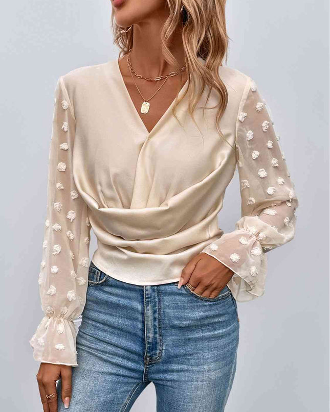 Swiss Dot Flounce Sleeve Blouse