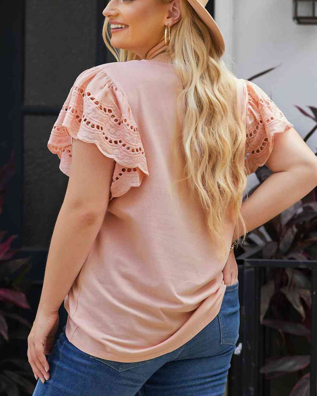 Plus Size Butterfly Sleeve Round Neck Top