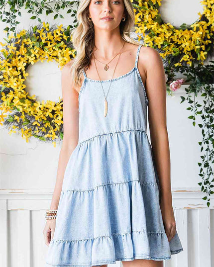 Spaghetti Strap Tiered Denim Dress