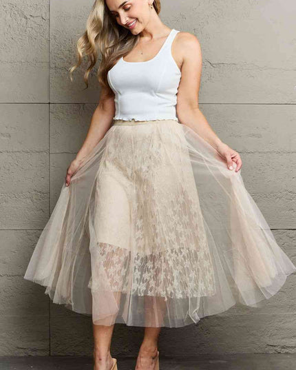 Ninexis Lace Flowy Midi Skirt
