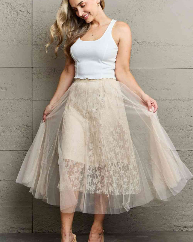 Ninexis Lace Flowy Midi Skirt