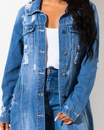 Long Sleeve Raw Hem Denim Jacket