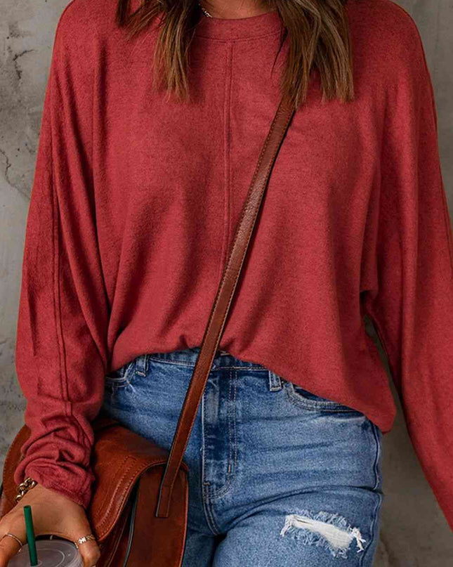 Seam Detail Round Neck Long Sleeve Top
