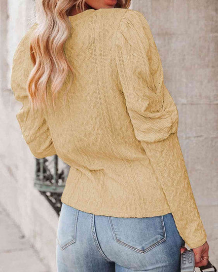 Round Neck Puff Sleeve Knit Top