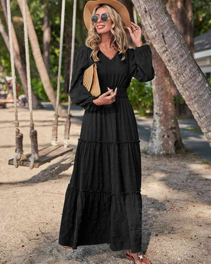 Smocked Waist V-Neck Maxi Dress