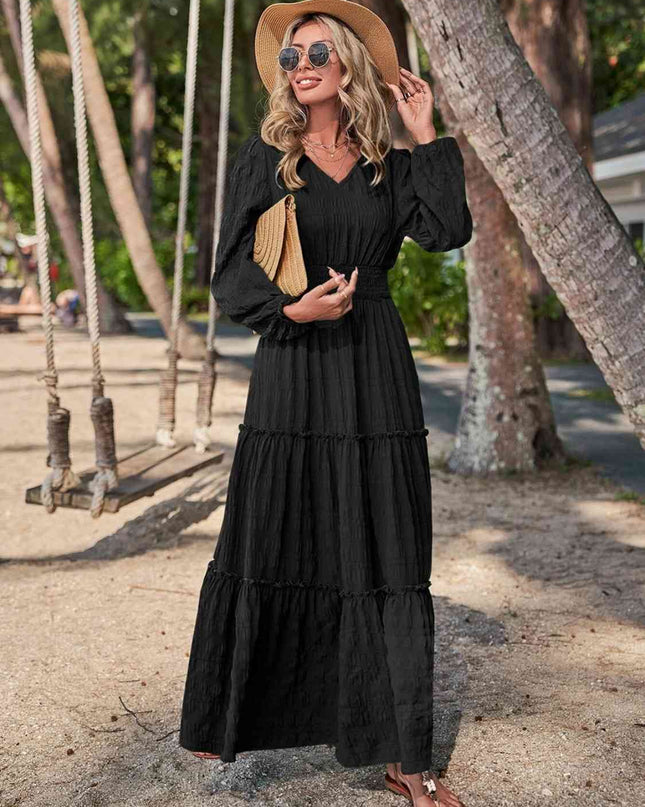 Smocked Waist V-Neck Maxi Dress