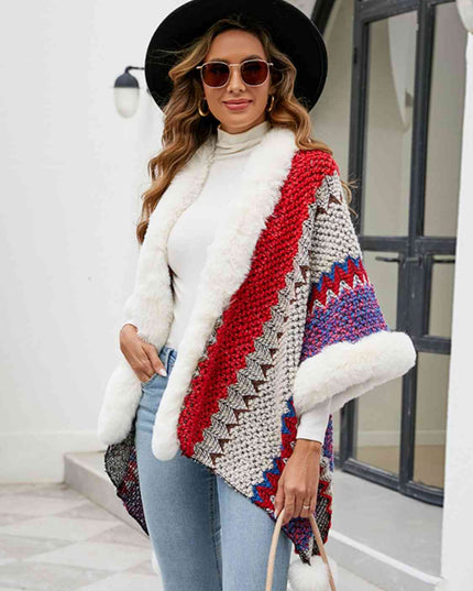 Color Block Open Front Poncho