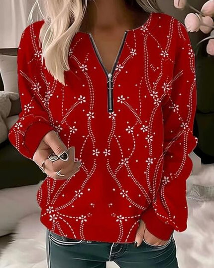 Printed Half Zip Long Sleeve T-Shirt