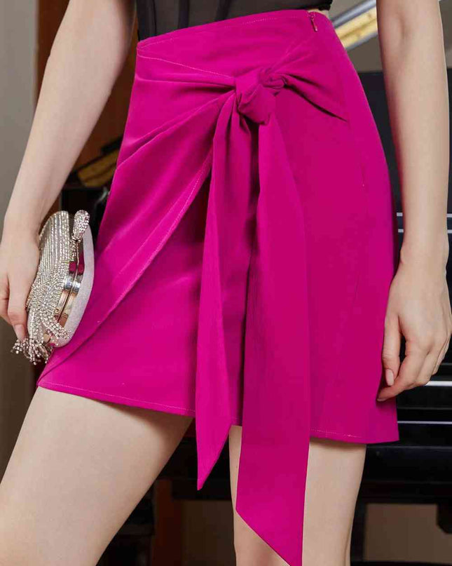 High Waist Tie Front Mini Skirt
