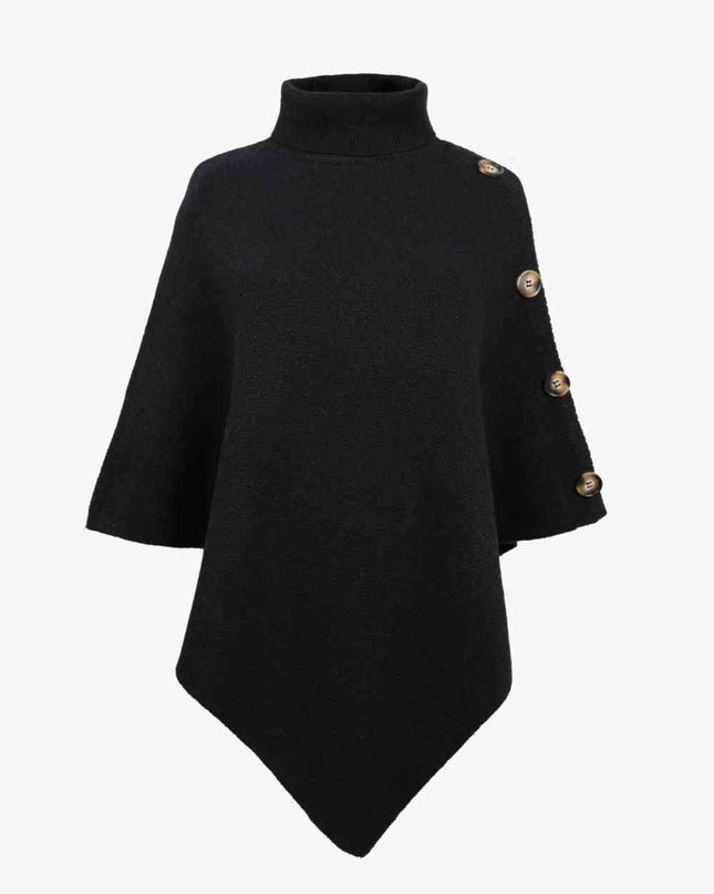 Turtleneck Buttoned Poncho