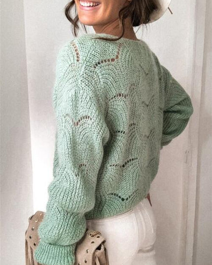 Openwork Button Up Long Sleeve Cardigan