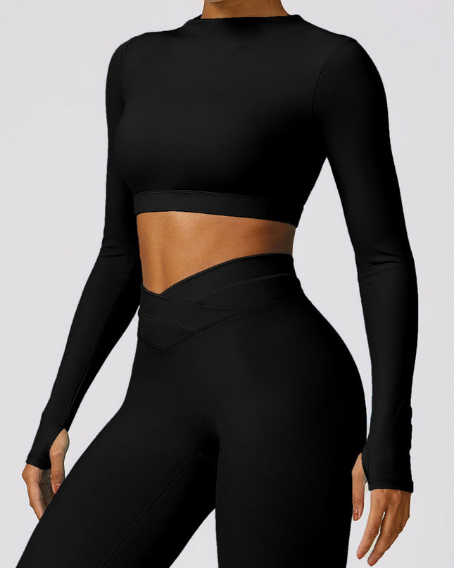 Cutout Mock Neck Long Sleeve Active T-Shirt