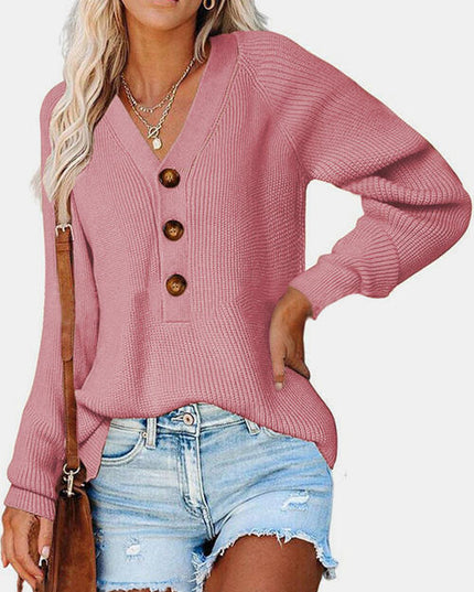 Half Button Long Sleeve Knit Top