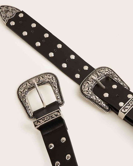 Double Row Studded PU Leather Belt