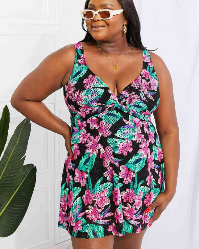 Full Size Twist Front Sleeveless Swim Dress