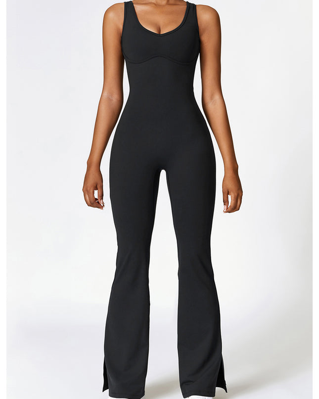 Wide Strap Bootcut Slit Active Jumpsuit