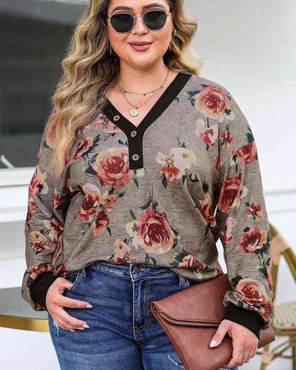 Plus Size Floral V-Neck Blouse