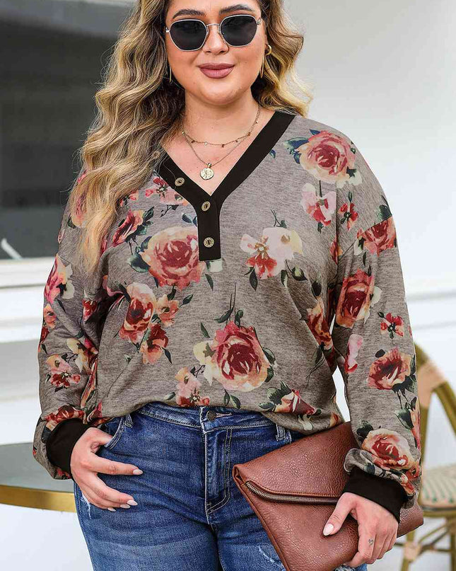 Plus Size Floral V-Neck Blouse