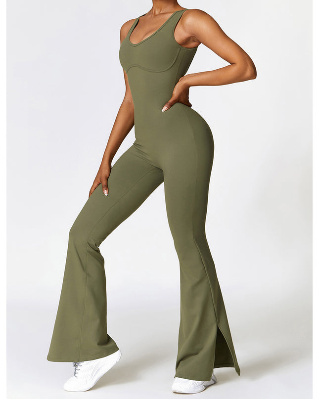 Wide Strap Bootcut Slit Active Jumpsuit