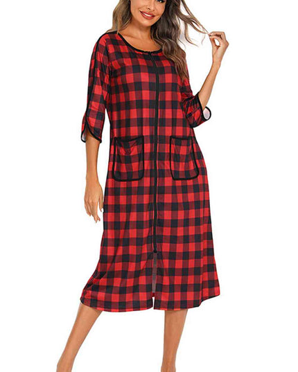 Round Neck Three-Quarter Sleeve Midi Night Dress