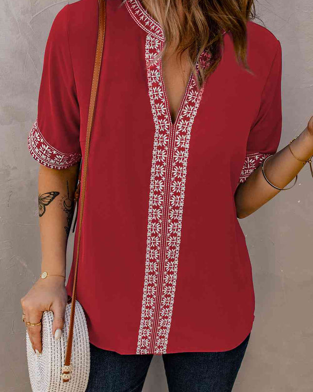 Embroidered V-Neck Top