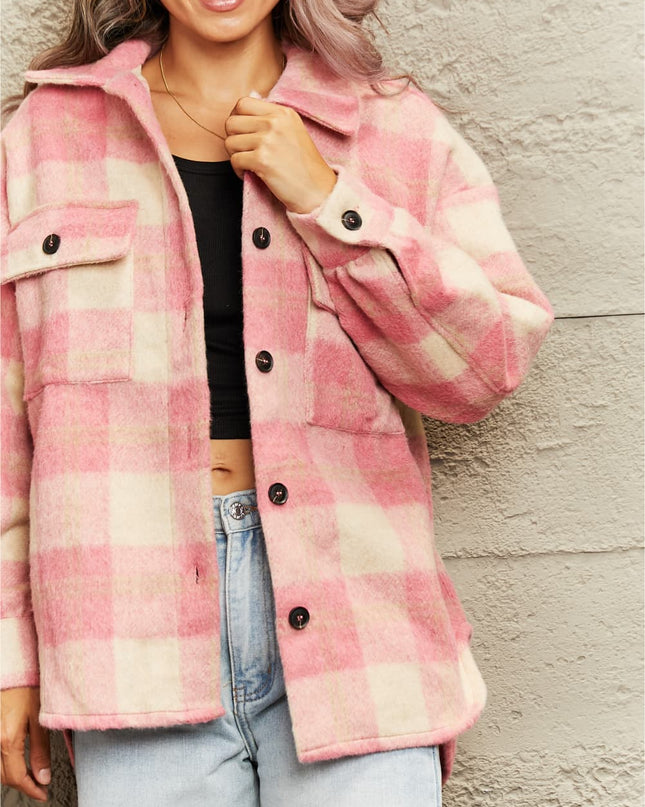 Plaid Collared Neck Button Down Jacket