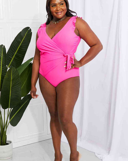 Marina West Swim Full Size Float On Ruffle Faux Wrap One-Piece in Pink