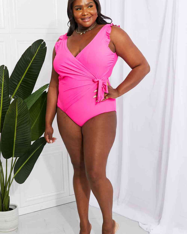 Marina West Swim Full Size Float On Ruffle Faux Wrap One-Piece in Pink