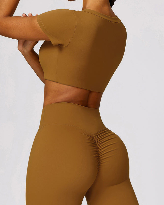 Scoop Neck Short Sleeve Cropped Active T-Shirt