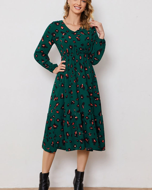 Printed Surplice Neck Long Sleeve Dress