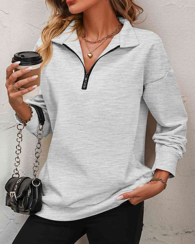 Zip-Up Dropped Shoulder Sweatshirt