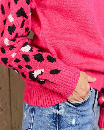 Woven Right Printed Dropped Shoulder Round Neck Sweater