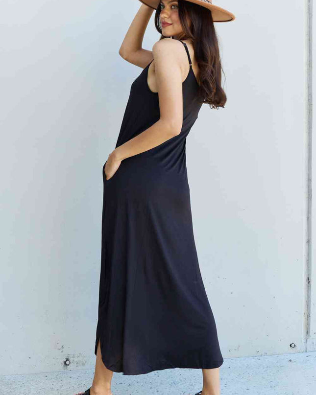 Ninexis Good Energy Full Size Cami Side Slit Maxi Dress in Black