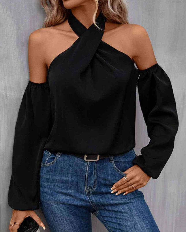 Grecian Cold Shoulder Long Sleeve Blouse